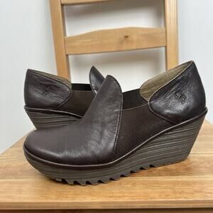 Fly London Shoes YUA Women’s 40 US 9 Platform Wedges Brown Leather Bootie